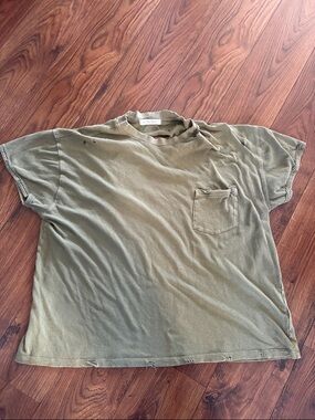 We The Free Olive Green Short Distressed Sleeve Pocket Tee